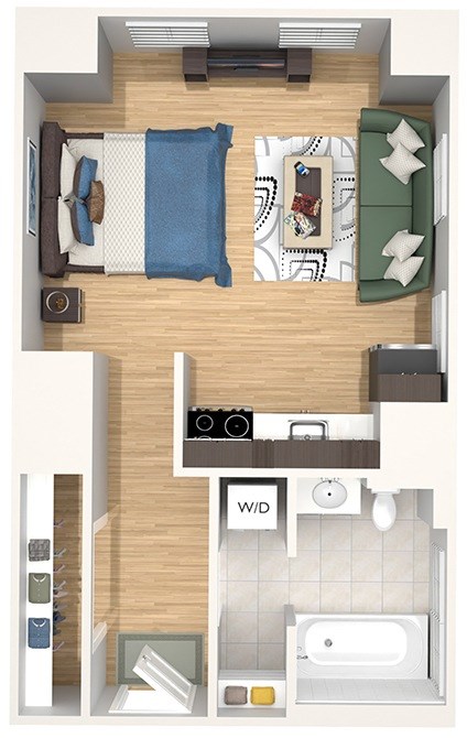 Floor plan for studio, 1 bath, 440 sqft